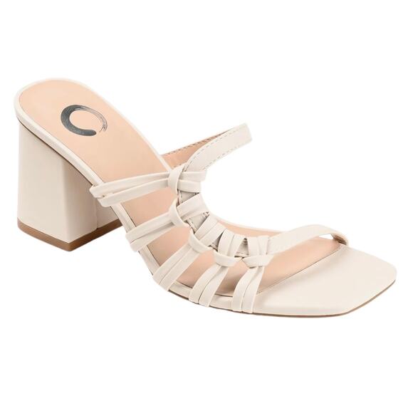 Journee Women's Emory Block Heel Slip On Sandals Ivory Size 10 - Picture 1 of 4